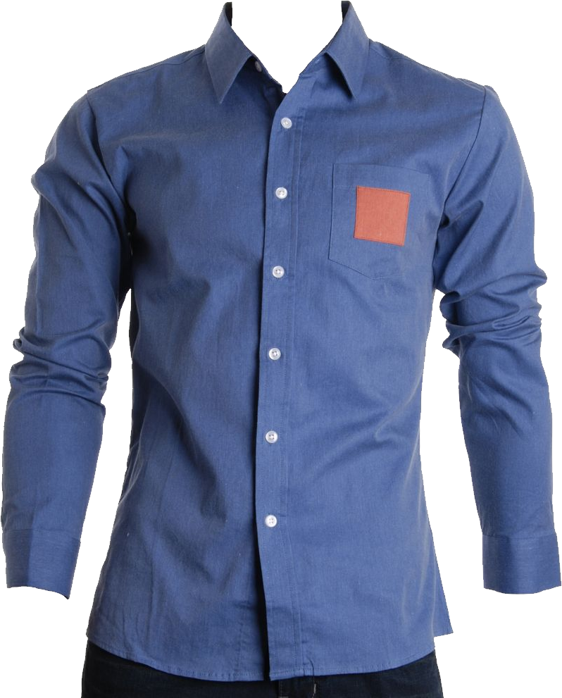 Navy Blue Long-Sleeve Button-Down with Contrast Pocket